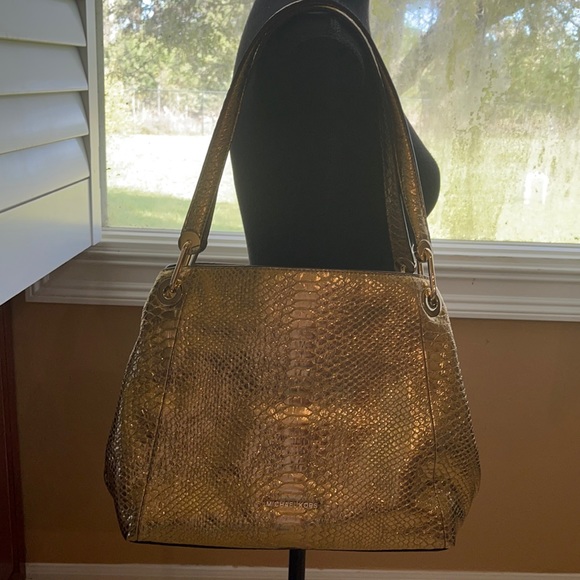 Gold Metallic Snakeskin Michael Kors purse. - Picture 1 of 11